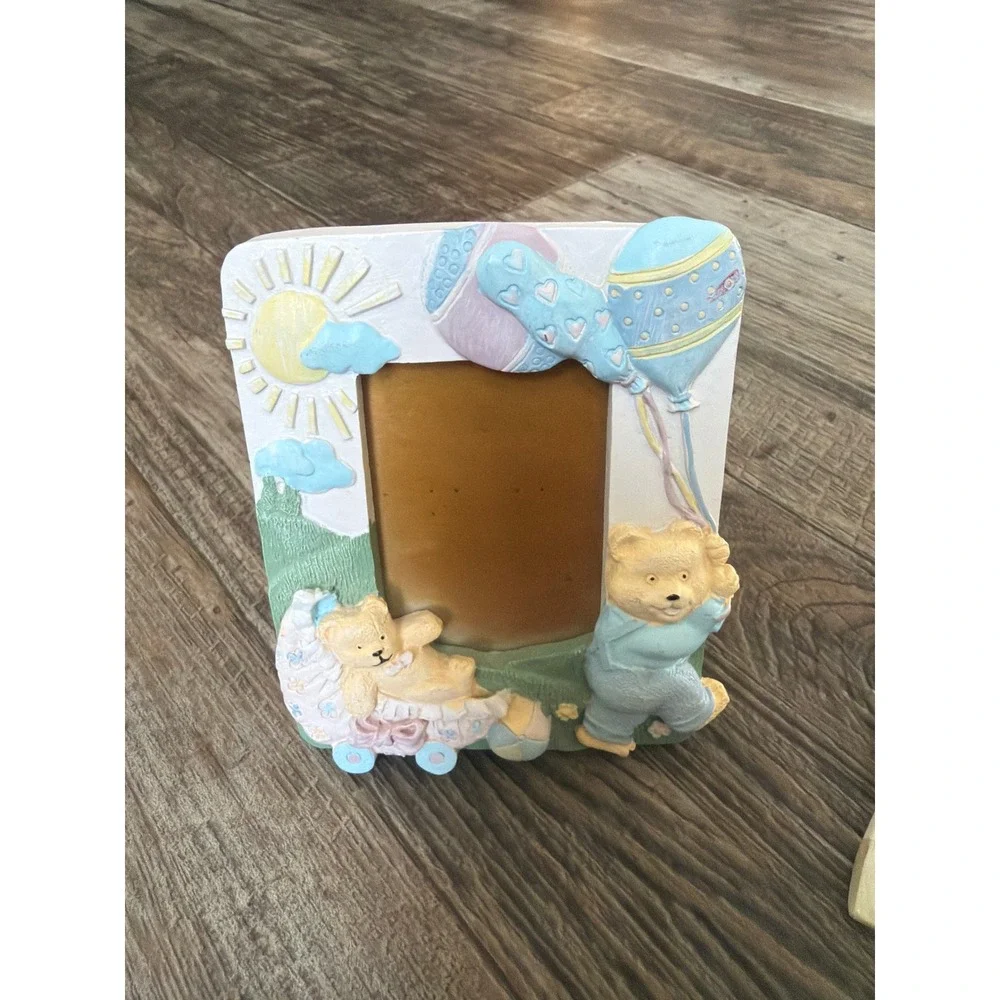 Vintage Nursery‎ Teddy Bear Bunny Picture Frames Set of 2 Pastel Baby Decor 3D